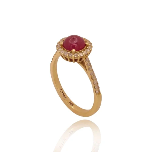 Anel Ouro 18K, Rubi E Diamantes