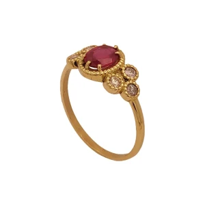 Anel Ouro 18K, Rubi E Diamantes