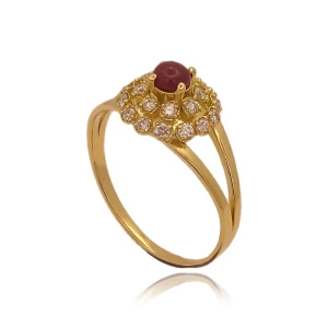 Anel Ouro 18K, Rubi E Diamantes