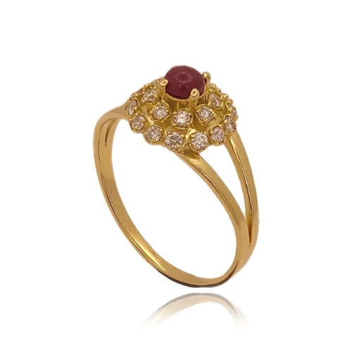 Anel Ouro 18K, Rubi E Diamantes