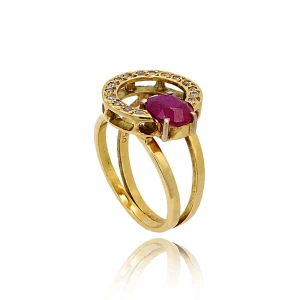 Anel Ouro 18K, Rubi E Diamantes