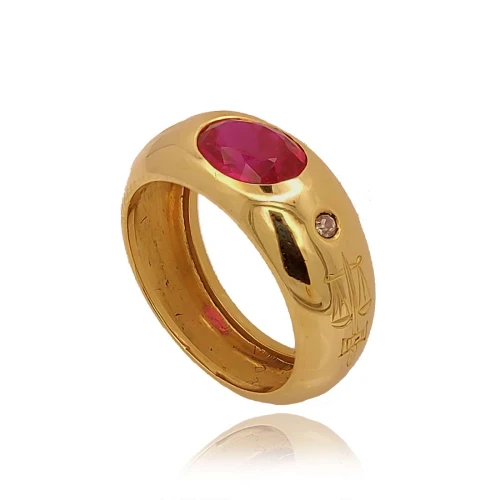 Anel Ouro 18K, Rubi E Diamantes