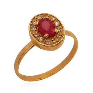 Anel Ouro 18K, Rubi E Diamantes