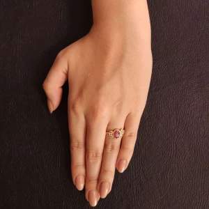 Anel Ouro 18K, Rubi E Diamantes