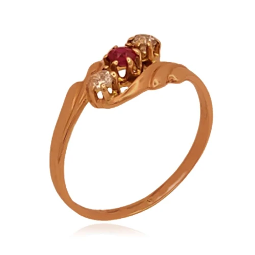 Anel Ouro 18K, Rubi E Diamantes