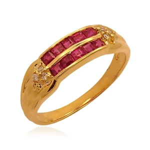 Anel Ouro 18K, Rubis E Diamantes