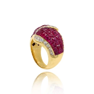 Anel Ouro 18K, Rubis E Diamantes