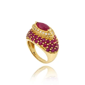 Anel Ouro 18K, Rubis E Diamantes