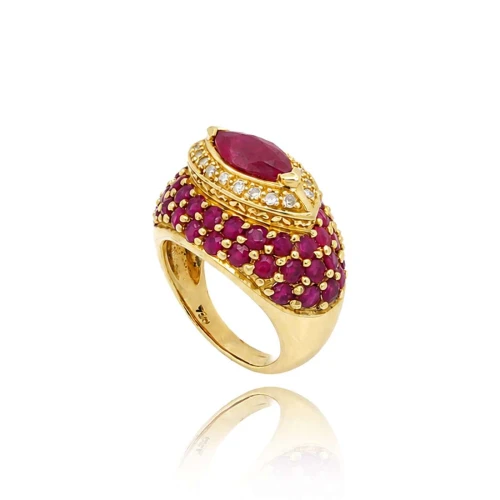 Anel Ouro 18K, Rubis E Diamantes