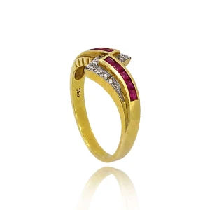 Anel Ouro 18K, Rubis E Diamantes