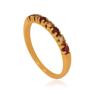 Anel Ouro 18K, Rubis E Diamantes