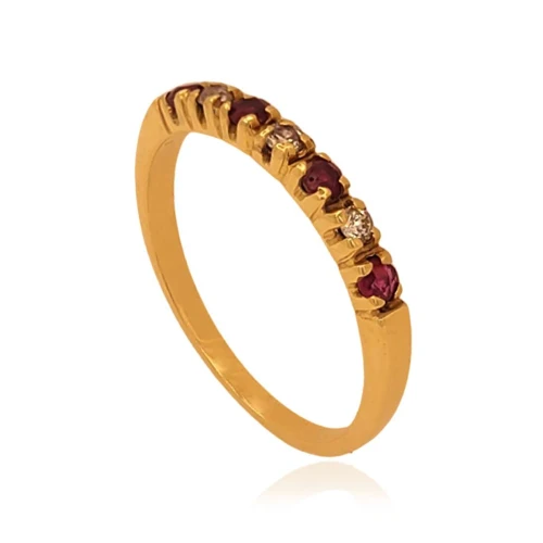 Anel Ouro 18K, Rubis E Diamantes
