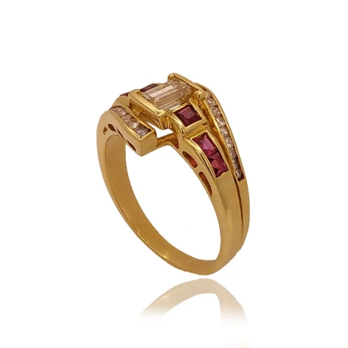 Anel Ouro 18K, Rubis E Diamantes
