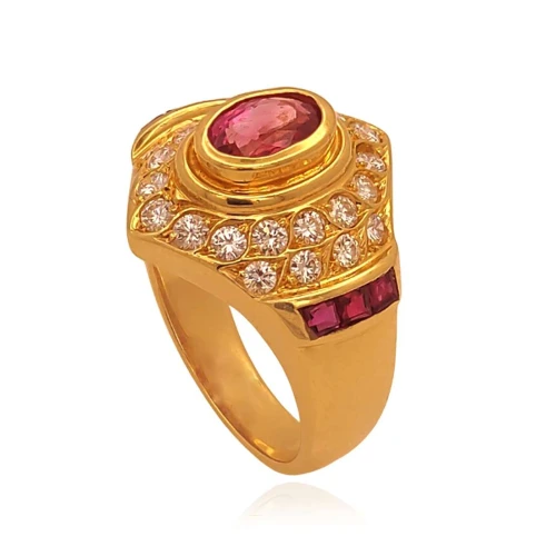 Anel Ouro 18K, Rubis E Diamantes