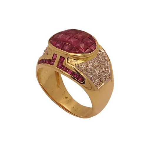 Anel Ouro 18K, Rubis E Diamantes
