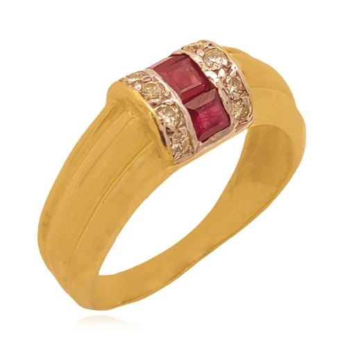 Anel Ouro 18K, Rubis E Diamantes