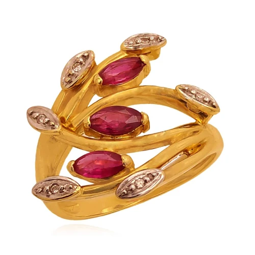 Anel Ouro 18K, Rubis E Diamantes
