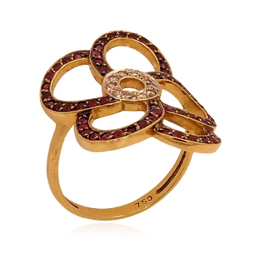Anel Ouro 18K, Rubis E Diamantes