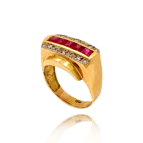 Anel Ouro 18K, Rubis E Diamantes