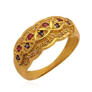 Anel Ouro 18K, Rubis, Safira E Diamantes