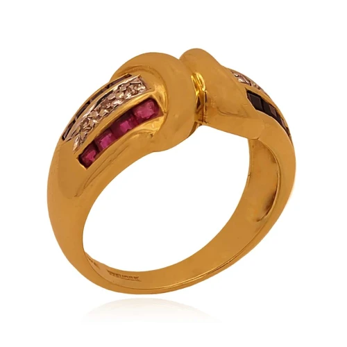 Anel Ouro 18K, Rubis, Safiras E Diamantes