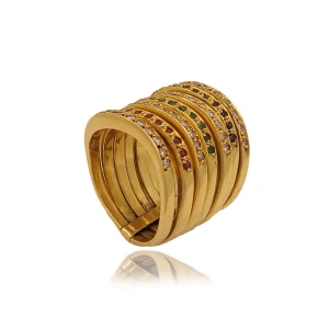 Anel Ouro 18K, Rubis, Safiras, Esmeraldas E Diamantes
