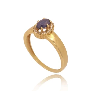 Anel Ouro 18K, Safira E Diamantes