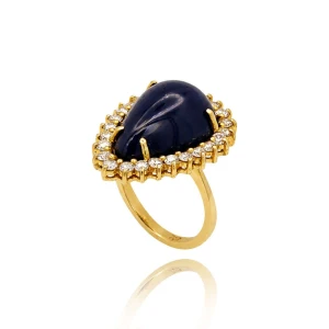 Anel Ouro 18K, Safira E Diamantes