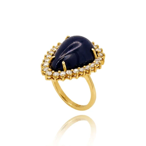 Anel Ouro 18K, Safira E Diamantes