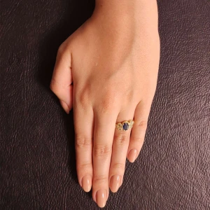 Anel Ouro 18K, Safira E Diamantes