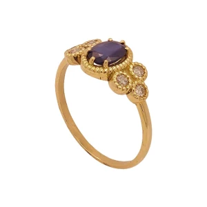 Anel Ouro 18K, Safira E Diamantes