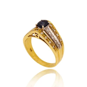 Anel Ouro 18K, Safira E Diamantes Anel Ouro 18K, Safira E Diamantes