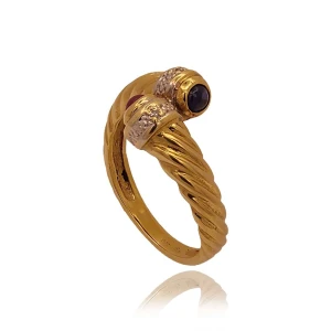 Anel Ouro 18K, Safira, Rubi E Diamantes