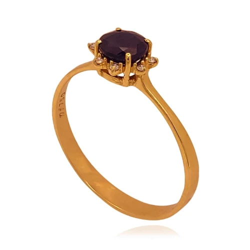 Anel Ouro 18K, Safira e Diamantes