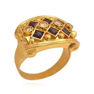 Anel Ouro 18K, Safiras E Diamantes