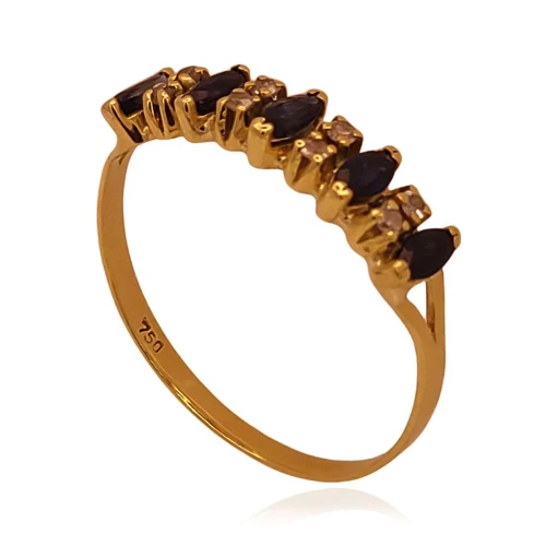 Anel Ouro 18K, Safiras E Diamantes