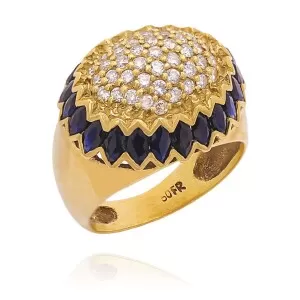 Anel Ouro 18K, Safiras E Diamantes