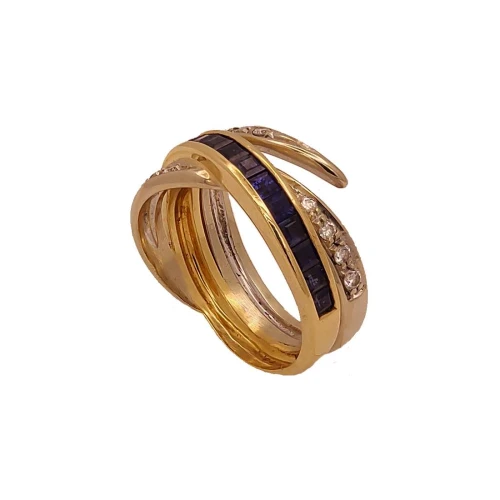 Anel Ouro 18K, Safiras E Diamantes