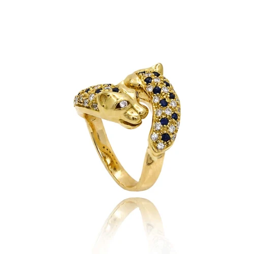 Anel Ouro 18K, Safiras E Diamantes