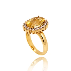 Anel Ouro 18K, Topázio E Diamantes