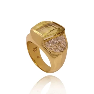 Anel Ouro 18K, Topázio E Diamantes