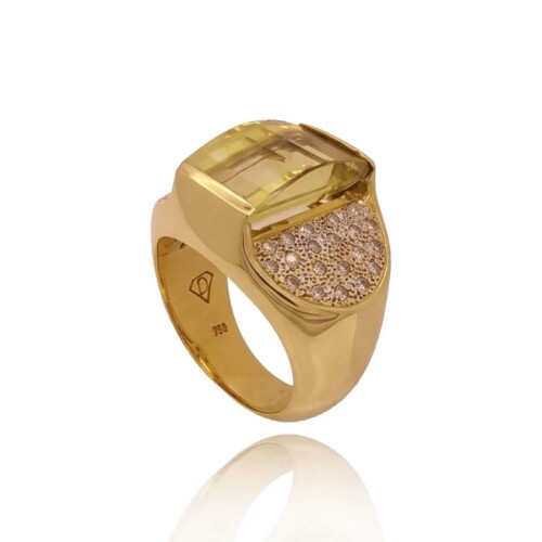 Anel Ouro 18K, Topázio E Diamantes