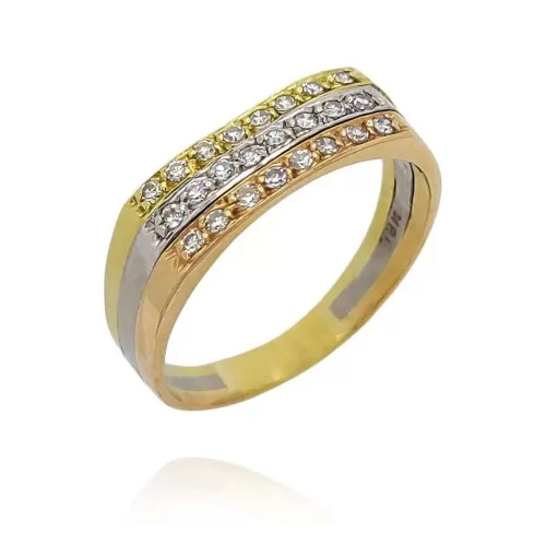 Anel Ouro 18K Três Cores E Diamantes