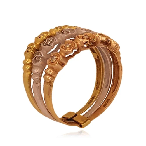 Anel Ouro 18K Três Cores E Diamantes