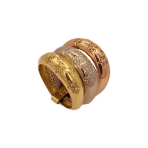 Anel Ouro 18K Três Cores E Diamantes