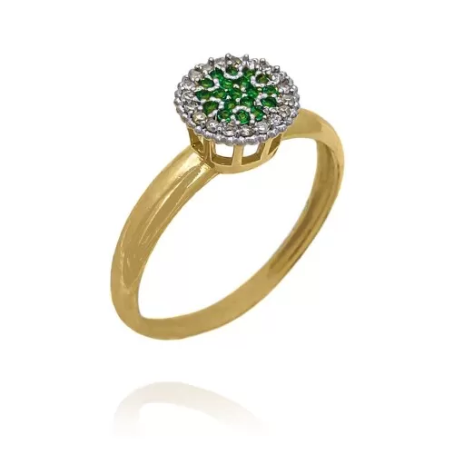 Anel Ouro 18K, Tsavoritas E Diamantes