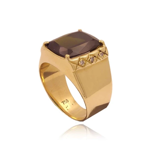 Anel Ouro 18K, Turmalina E Diamantes