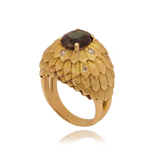 Anel Ouro 18K, Turmalina E Diamantes