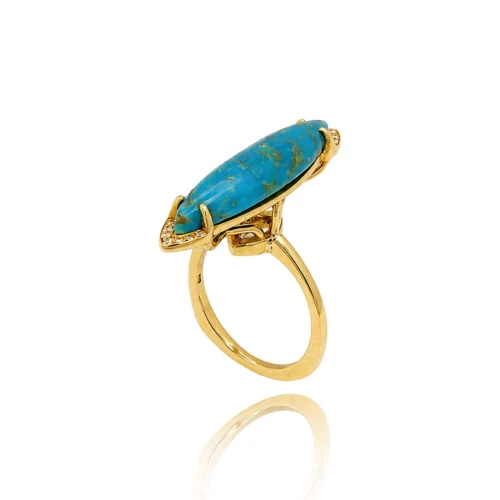 Anel Ouro 18K, Turquesa E Diamantes