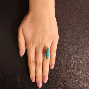 Anel Ouro 18K, Turquesa E Diamantes